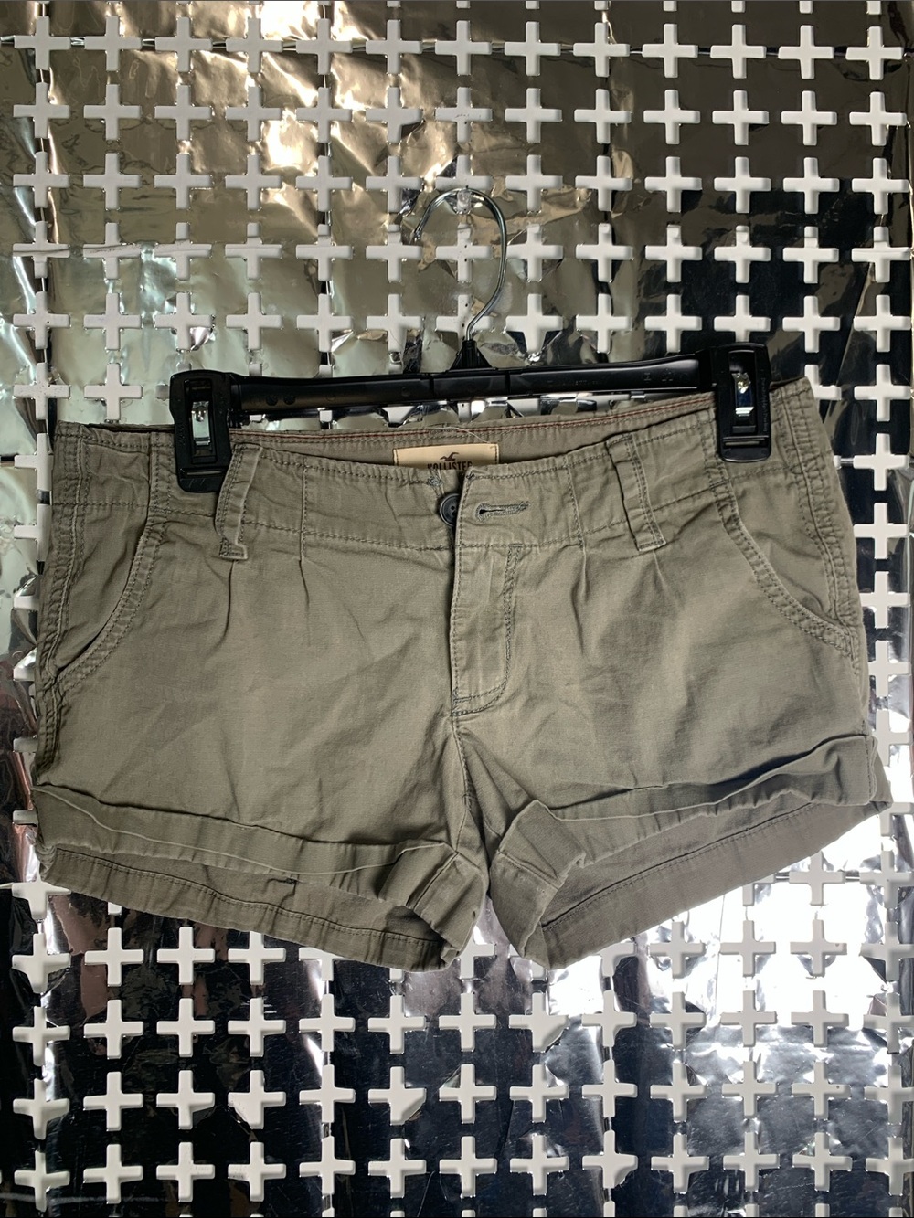 Hollister Olive Green Denim-Style Cuffed Shorts